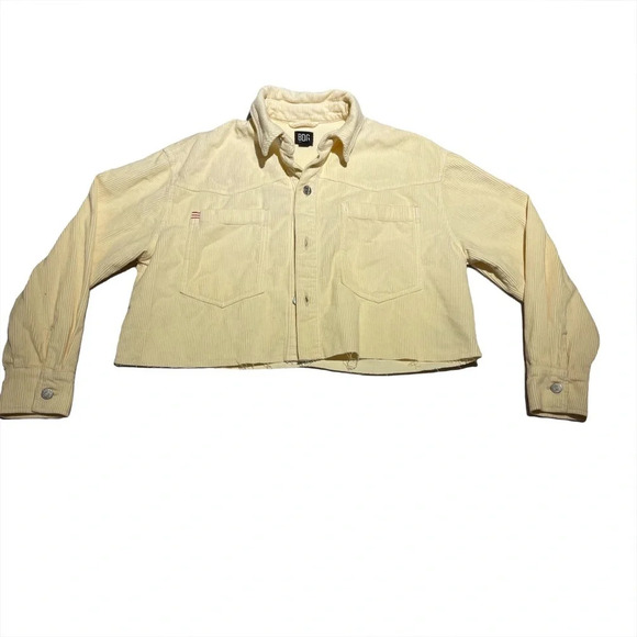 BDG Women's Pale Yellow Corduroy Cropped Boxy Oversized Baggy Jacket Sz Small - Picture 1 of 10